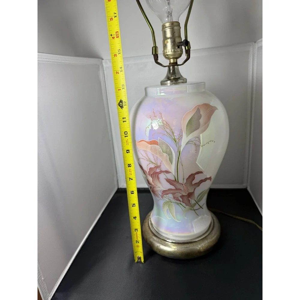 Vintage‎ 80s large chinoiserie Floral Table Lamp ginger jar Hollywood Regency